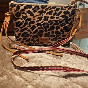 Consuela Leopard Print Crossbody with Multicolor Woven Strap